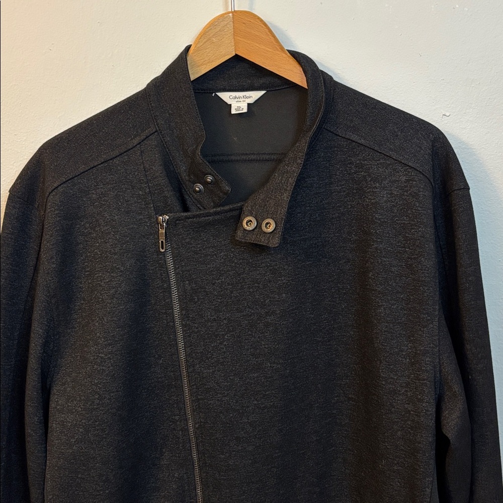 Calvin Klein Moto Men’s Asymmetrical Zip Jacket Charcoal Grey Size XL Slim Fit - Picture 3 of 7